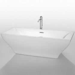 71 inch Freestanding Bathtub in White with Floor Mounted Faucet, Drain and Overflow Trim in Polished Chrome