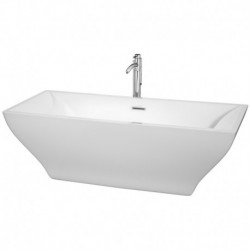 71 inch Freestanding Bathtub in White with Floor Mounted Faucet, Drain and Overflow Trim in Polished Chrome