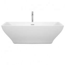 71 inch Freestanding Bathtub in White with Floor Mounted Faucet, Drain and Overflow Trim in Polished Chrome