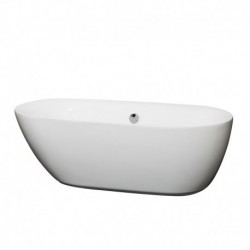 65 inch Freestanding Bathtub in White with Polished Chrome Drain and Overflow Trim