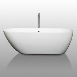 65 inch Freestanding Bathtub in White with Polished Chrome Drain and Overflow Trim