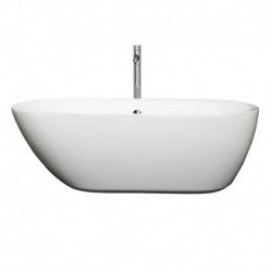65 inch Freestanding Bathtub in White with Floor Mounted Faucet, Drain and Overflow Trim in Polished Chrome
