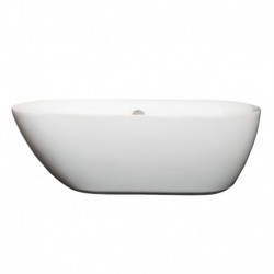65 inch Freestanding Bathtub in White with Brushed Nickel Drain and Overflow Trim