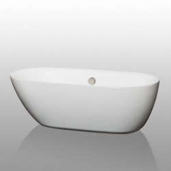 65 inch Freestanding Bathtub in White with Brushed Nickel Drain and Overflow Trim