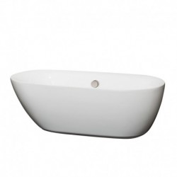 65 inch Freestanding Bathtub in White with Brushed Nickel Drain and Overflow Trim