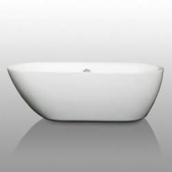 65 inch Freestanding Bathtub in White with Brushed Nickel Drain and Overflow Trim