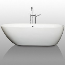 71 inch Freestanding Bathtub in White with Polished Chrome Drain and Overflow Trim