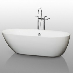 71 inch Freestanding Bathtub in White with Polished Chrome Drain and Overflow Trim