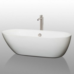71 inch Freestanding Bathtub in White with Floor Mounted Faucet, Drain and Overflow Trim in Brushed Nickel