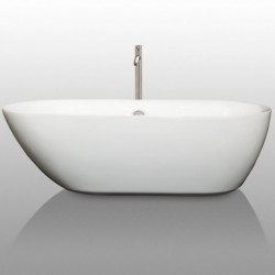 71 inch Freestanding Bathtub in White with Floor Mounted Faucet, Drain and Overflow Trim in Brushed Nickel