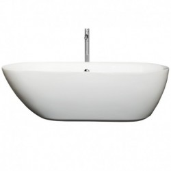 71 inch Freestanding Bathtub in White with Floor Mounted Faucet, Drain and Overflow Trim in Polished Chrome