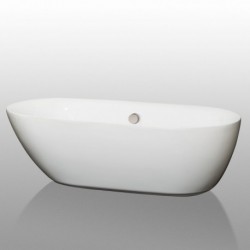 71 inch Freestanding Bathtub in White with Brushed Nickel Drain and Overflow Trim