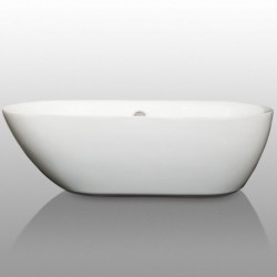 71 inch Freestanding Bathtub in White with Brushed Nickel Drain and Overflow Trim