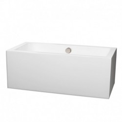 60 inch Freestanding Bathtub in White with Brushed Nickel Drain and Overflow Trim