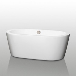 60 inch Freestanding Bathtub in White with Brushed Nickel Drain and Overflow Trim