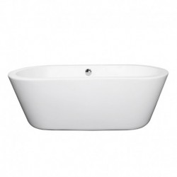 67 inch Freestanding Bathtub in White with Polished Chrome Drain and Overflow Trim
