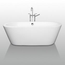 67 inch Freestanding Bathtub in White with Polished Chrome Drain and Overflow Trim