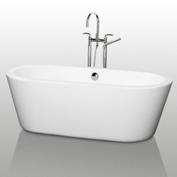 67 inch Freestanding Bathtub in White with Polished Chrome Drain and Overflow Trim