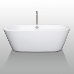 67 inch Freestanding Bathtub in White with Floor Mounted Faucet, Drain and Overflow Trim in Brushed Nickel