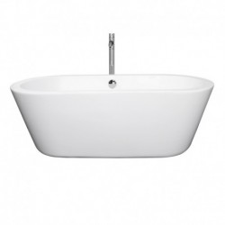 67 inch Freestanding Bathtub in White with Floor Mounted Faucet, Drain and Overflow Trim in Polished Chrome