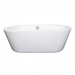 67 inch Freestanding Bathtub in White with Brushed Nickel Drain and Overflow Trim