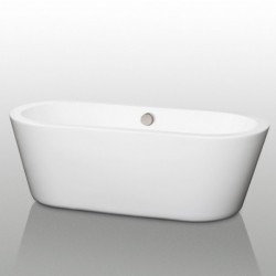 67 inch Freestanding Bathtub in White with Brushed Nickel Drain and Overflow Trim