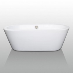 67 inch Freestanding Bathtub in White with Brushed Nickel Drain and Overflow Trim