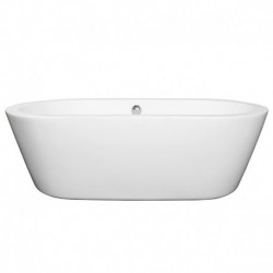 71 inch Freestanding Bathtub in White with Polished Chrome Drain and Overflow Trim