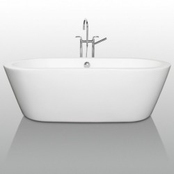 71 inch Freestanding Bathtub in White with Polished Chrome Drain and Overflow Trim