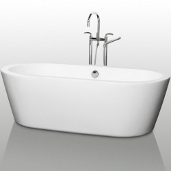 71 inch Freestanding Bathtub in White with Polished Chrome Drain and Overflow Trim