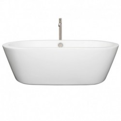 71 inch Freestanding Bathtub in White with Floor Mounted Faucet, Drain and Overflow Trim in Brushed Nickel