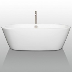 71 inch Freestanding Bathtub in White with Floor Mounted Faucet, Drain and Overflow Trim in Brushed Nickel