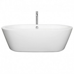 71 inch Freestanding Bathtub in White with Floor Mounted Faucet, Drain and Overflow Trim in Polished Chrome