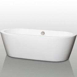 71 inch Freestanding Bathtub in White with Brushed Nickel Drain and Overflow Trim
