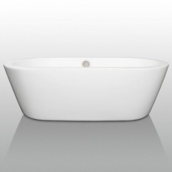 71 inch Freestanding Bathtub in White with Brushed Nickel Drain and Overflow Trim