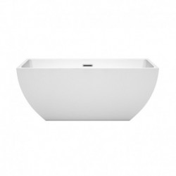 59 inch Freestanding Bathtub in White with Polished Chrome Drain and Overflow Trim