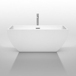 59 inch Freestanding Bathtub in White with Polished Chrome Drain and Overflow Trim