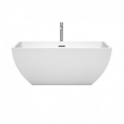59 inch Freestanding Bathtub in White with Floor Mounted Faucet, Drain and Overflow Trim in Polished Chrome