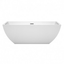 67 inch Freestanding Bathtub in White with Polished Chrome Drain and Overflow Trim
