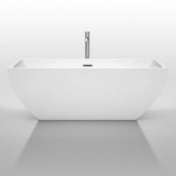 67 inch Freestanding Bathtub in White with Polished Chrome Drain and Overflow Trim