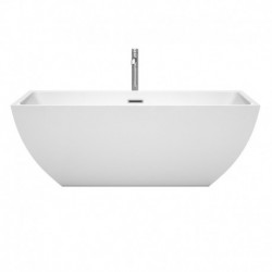 67 inch Freestanding Bathtub in White with Floor Mounted Faucet, Drain and Overflow Trim in Polished Chrome