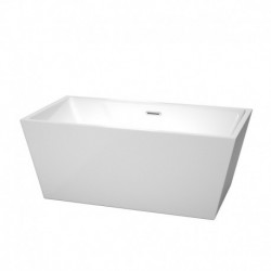 59 inch Freestanding Bathtub in White with Polished Chrome Drain and Overflow Trim
