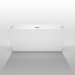 59 inch Freestanding Bathtub in White with Polished Chrome Drain and Overflow Trim