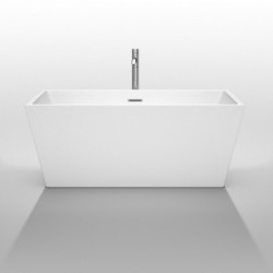 59 inch Freestanding Bathtub in White with Polished Chrome Drain and Overflow Trim