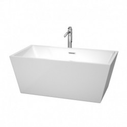 59 inch Freestanding Bathtub in White with Floor Mounted Faucet, Drain and Overflow Trim in Polished Chrome