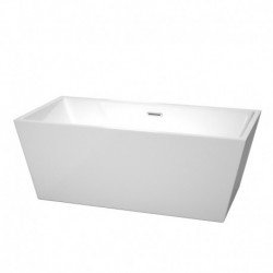 63 inch Freestanding Bathtub in White with Polished Chrome Drain and Overflow Trim