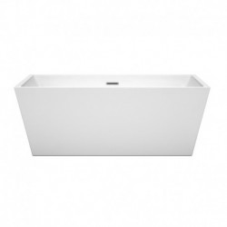 63 inch Freestanding Bathtub in White with Polished Chrome Drain and Overflow Trim
