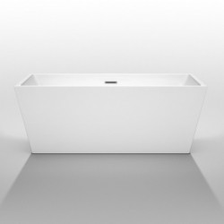 63 inch Freestanding Bathtub in White with Polished Chrome Drain and Overflow Trim