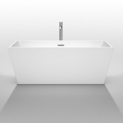 63 inch Freestanding Bathtub in White with Polished Chrome Drain and Overflow Trim