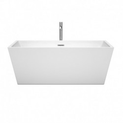 63 inch Freestanding Bathtub in White with Floor Mounted Faucet, Drain and Overflow Trim in Polished Chrome